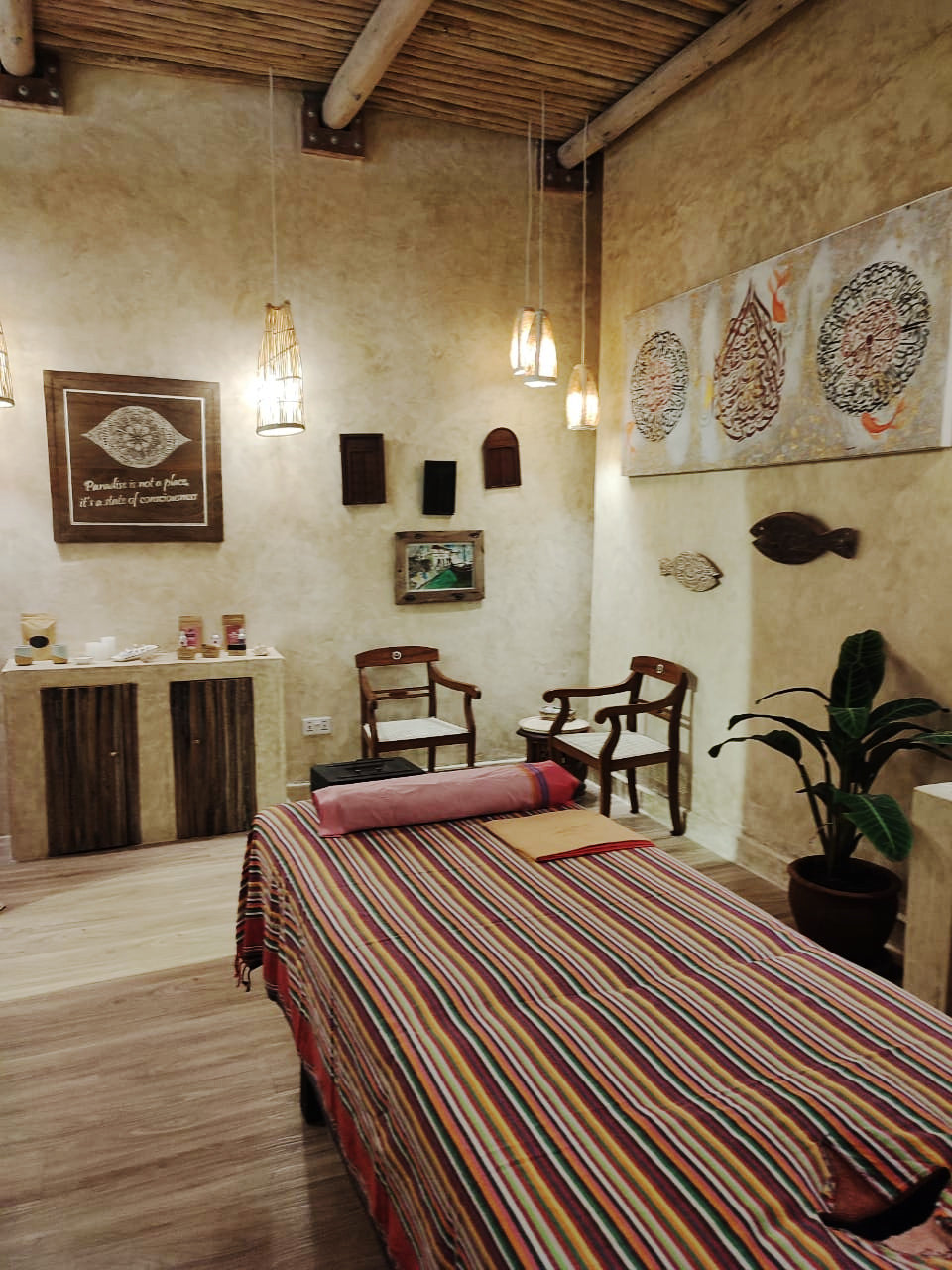 Natural Lamu treatment studio at GTC Mall Nairobi, showcasing a serene massage room with traditional decor and natural lighting.